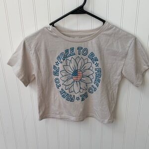 MAD Engine Cream Graphic Tee with Blue Sunflower and Flag